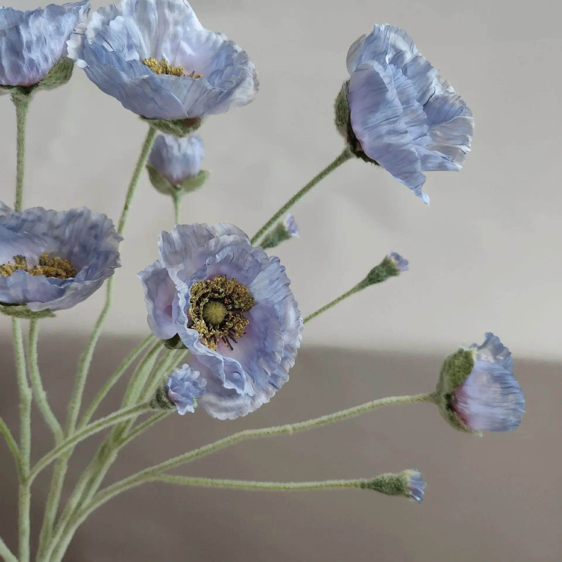 5 Stück künstliche beflockte Mohnblumen für Heimdekoration, Seidenmohn, Brautstrauß, Hochzeitsdekoration, Party, künstliche Blumenarrangements – Detail 12