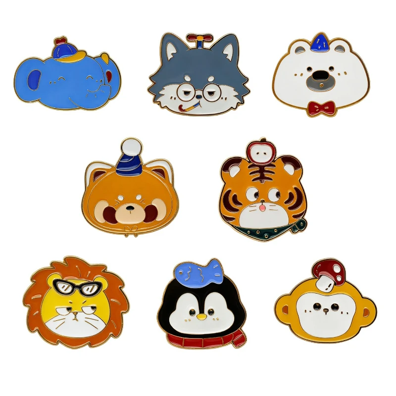 Kids Cute Cartoon Animal Brooches Lion Tiger Penguin Monkey Panda Badge Pin DIY Clothing Bags Hat Scarf Decoration Accessories view 5