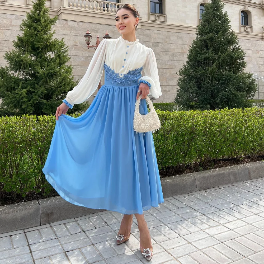 Jiayigong-vestido Midi de gasa con botones de perlas para quinceañera, joya de línea A, a medida, para ocasiones, Arabia Saudita