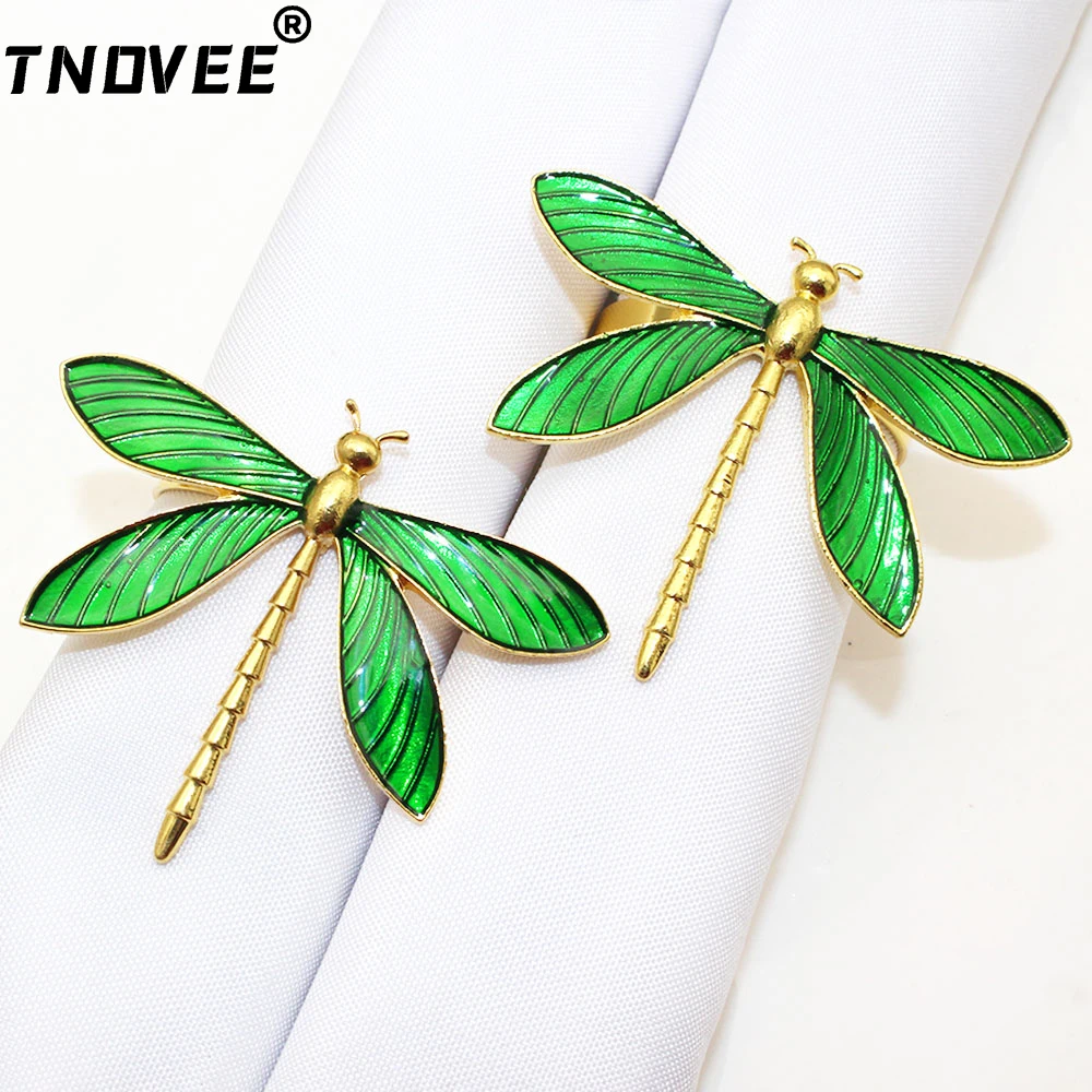 6Pcs Dragonfly Napkin Ring Metal Insect Napkin Holder for Wedding Birthday Valentine's Day Christmas Dinner Table Decor ERE104