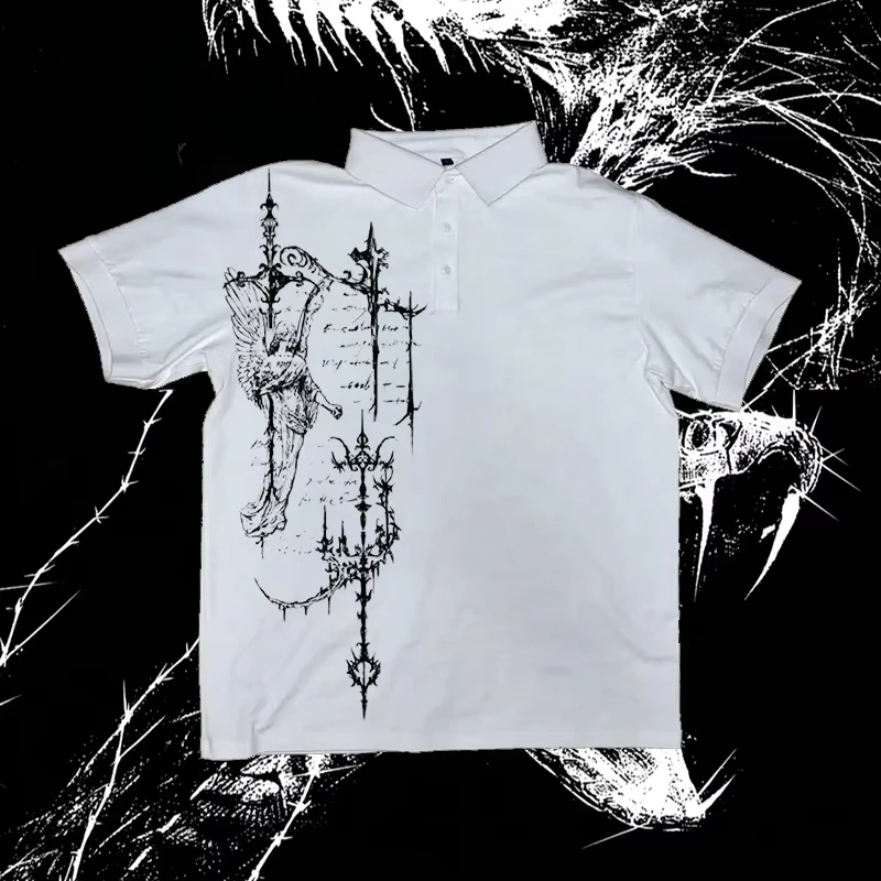 

Peace Flag America Retro Polo Shirt Y2k Streetwaer Letter Embroidery Lapel Shirt Casual Short Sleeve Jersey Hip Hop Men Clothing