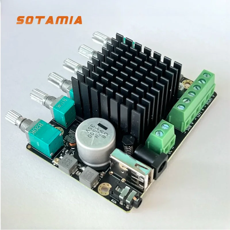 SOTAMIA TPA3116 2.1 Bluetooth Digital Power Amplifier Board 2*50W+100W Subwoofer Adjustable Crossover Point Virtual Surround
