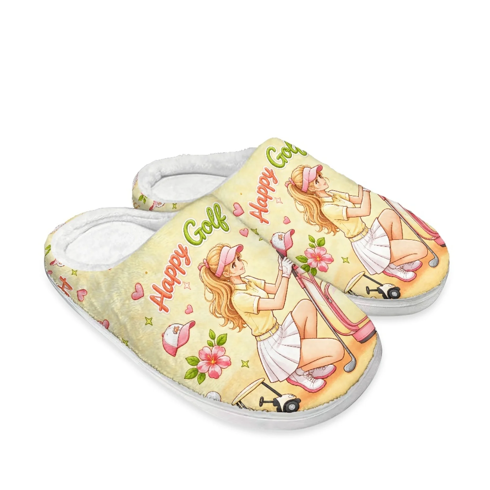PENSTROLL Happy Golf Girl Print Closed Toe Extra Wide House Shoes Cozy Shoes For Teachers At Home Spa Slippers Size 35-47