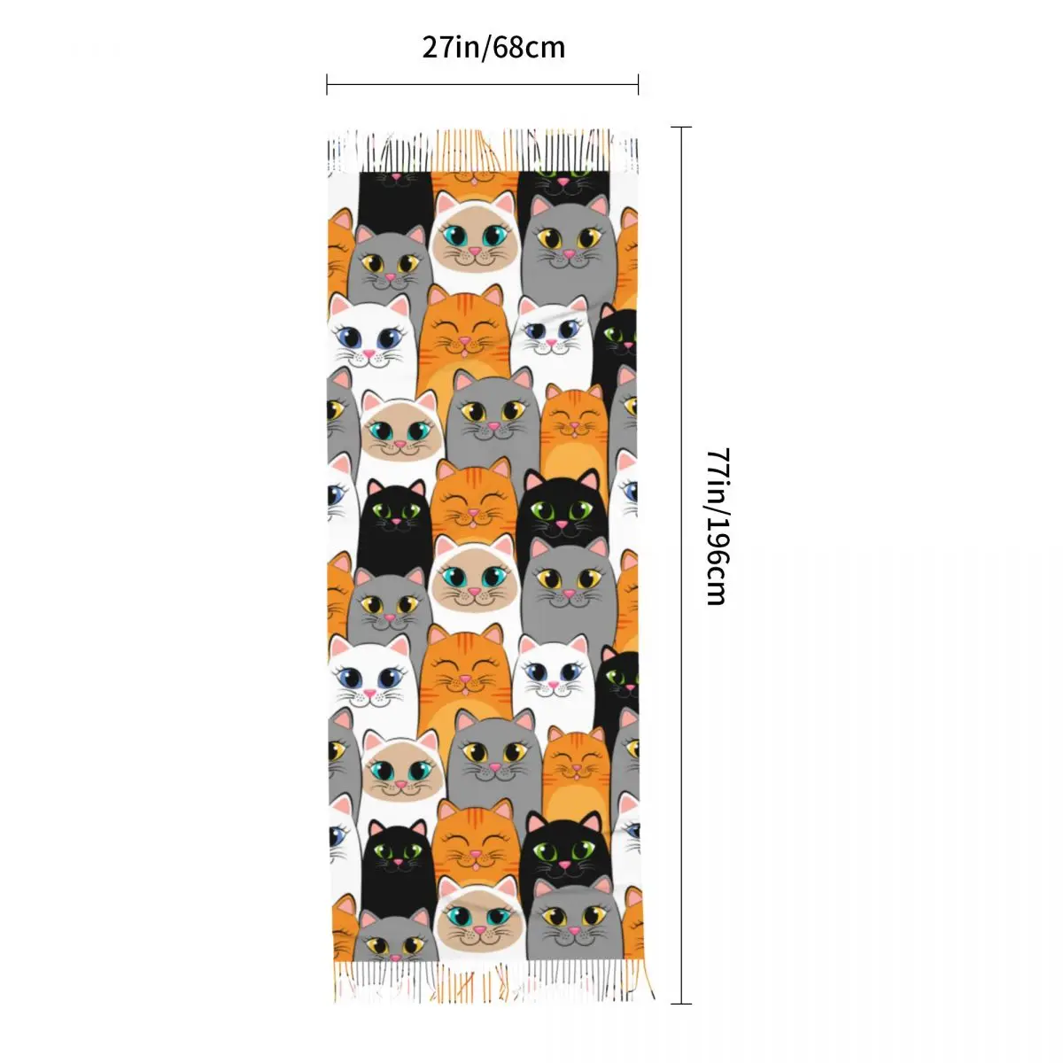 Winter Tassel Scarf Gray Ginger And Siamese Kittens Cats Women Cashmere Scarves Neck Head Warm Pashmina Lady Shawl Wrap Bandana