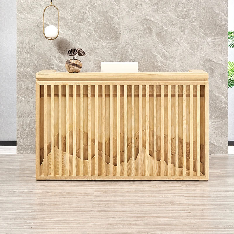 

New Chinese beauty salon foot reception desk health center front desk tea house restaurant reception desk solid wood ret