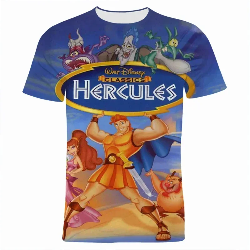 2024 Summer Classic Disney Cartoon Figture Hercules Boy 3D Print T-shirt Cartoon Graphic T-Shirt Casual Street Kids T Shirt Tops