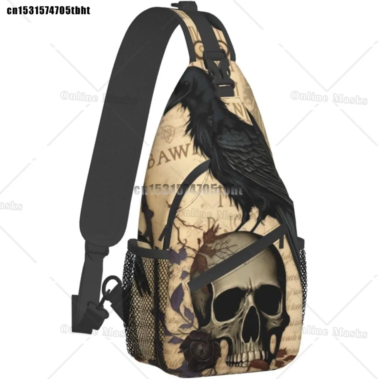The Raven Skull Outdoor Cross-body Sling Bag Unisex Backpack for Women Men Young Hiking Travel