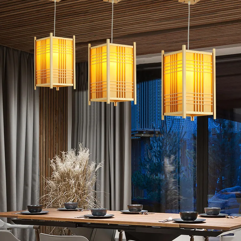 단단한 나무 펜던트 조명, 거실, 식당, 주방, 홈스테이, 일본 스타일 서스펜션 행잉 램프, 아트 장식, E27