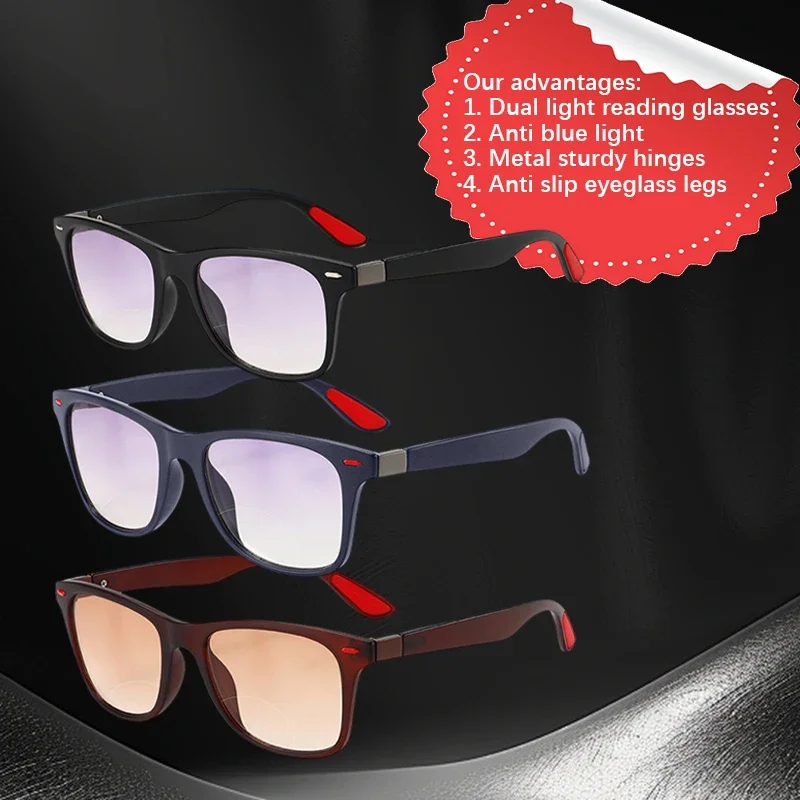 1.0 To4.0 Version Reinforced Mirror Legs Far Sighted Glasses Progressive Dual Light Reading Style Anti Blue Light Unisex