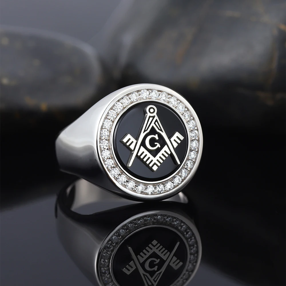 Masonic Symbol G Freemasonry Fashin Agate Men or Women Sterling Silver Ring