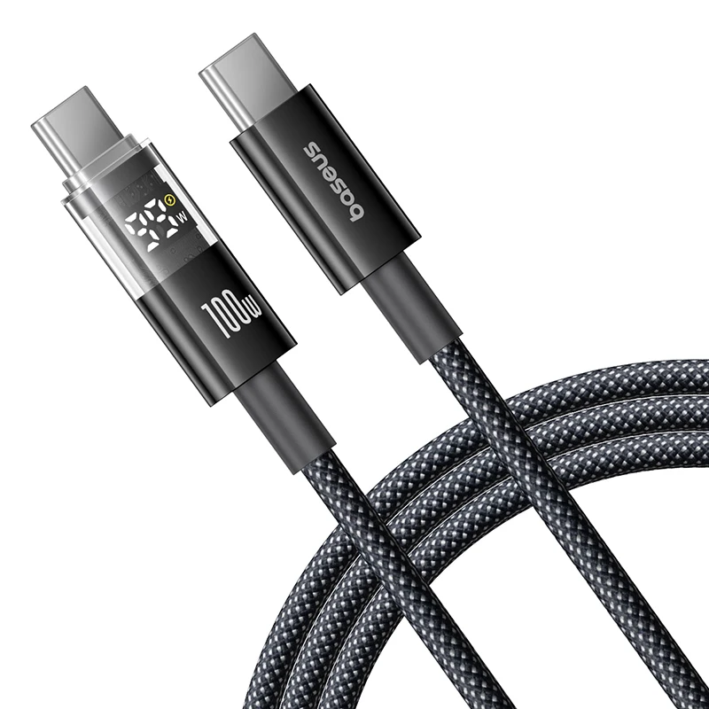 Baseus USB-C-Kabel 100W für iPhone 17 16 15 Pro Max mit LED-Anzeige, USB-Kabel Typ C für Macbook Pro, Schnellladekabel für Xiaomi