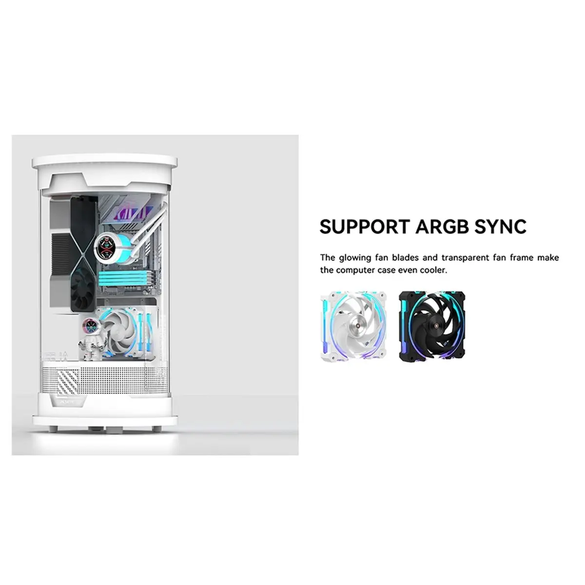 giftnew 12CM Computer Case Cooling Fan ARGB Light Synchronization PWM Intelligent Temperature Control Silent Fan White