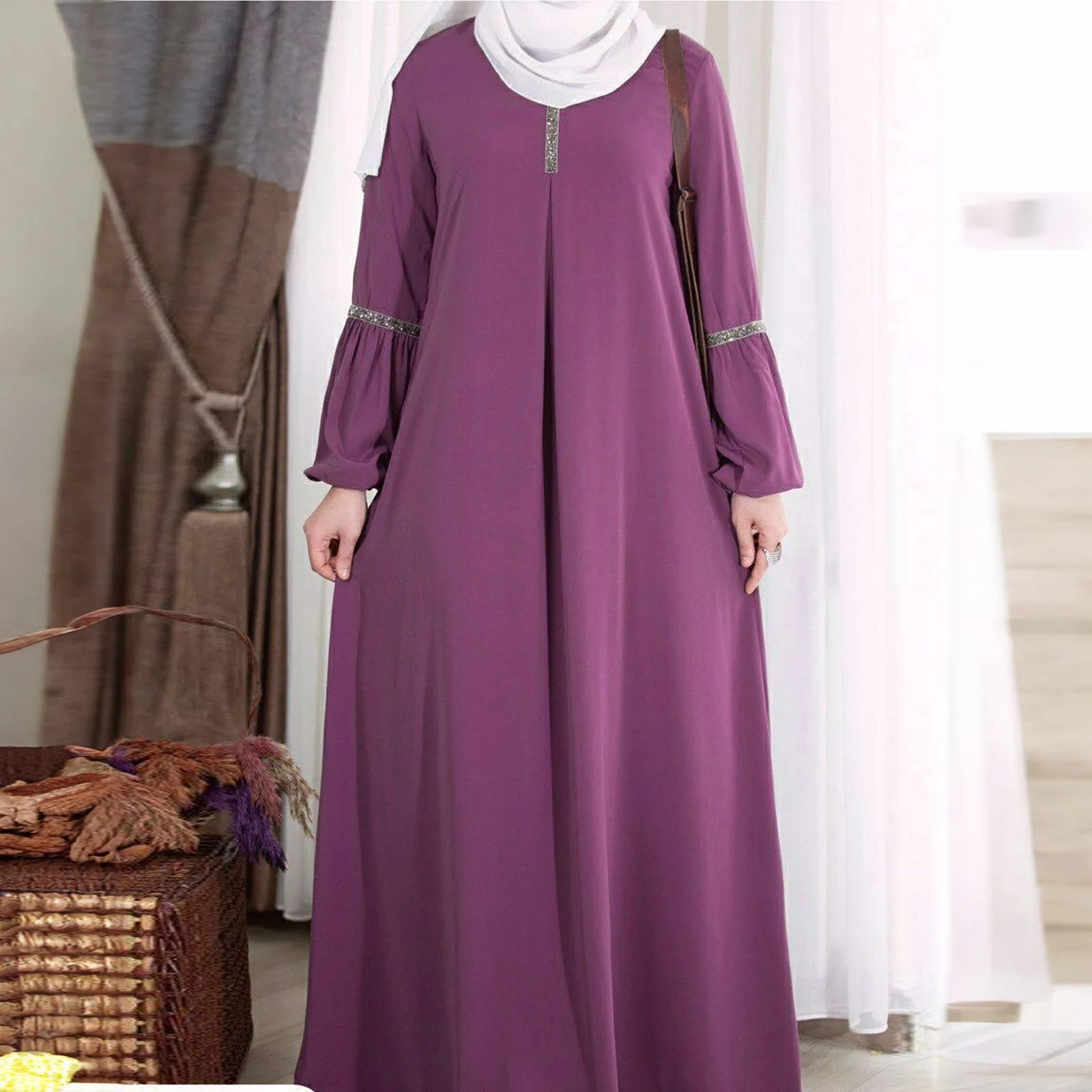 

Женское мусульманское платье для Рамадана, элегантное однотонное платье-роба Абайя, одежда для молитвы в исламском стиле из Дубая и Турции, исламское женское платье