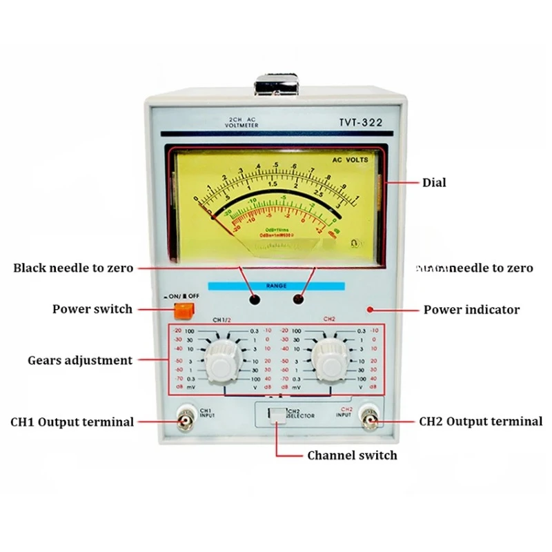 TVT-322 Dual Channel Milivoltmeter Double Needle Millivoltmeter New Design High Quality Pointer Voltage Measuring Instruments