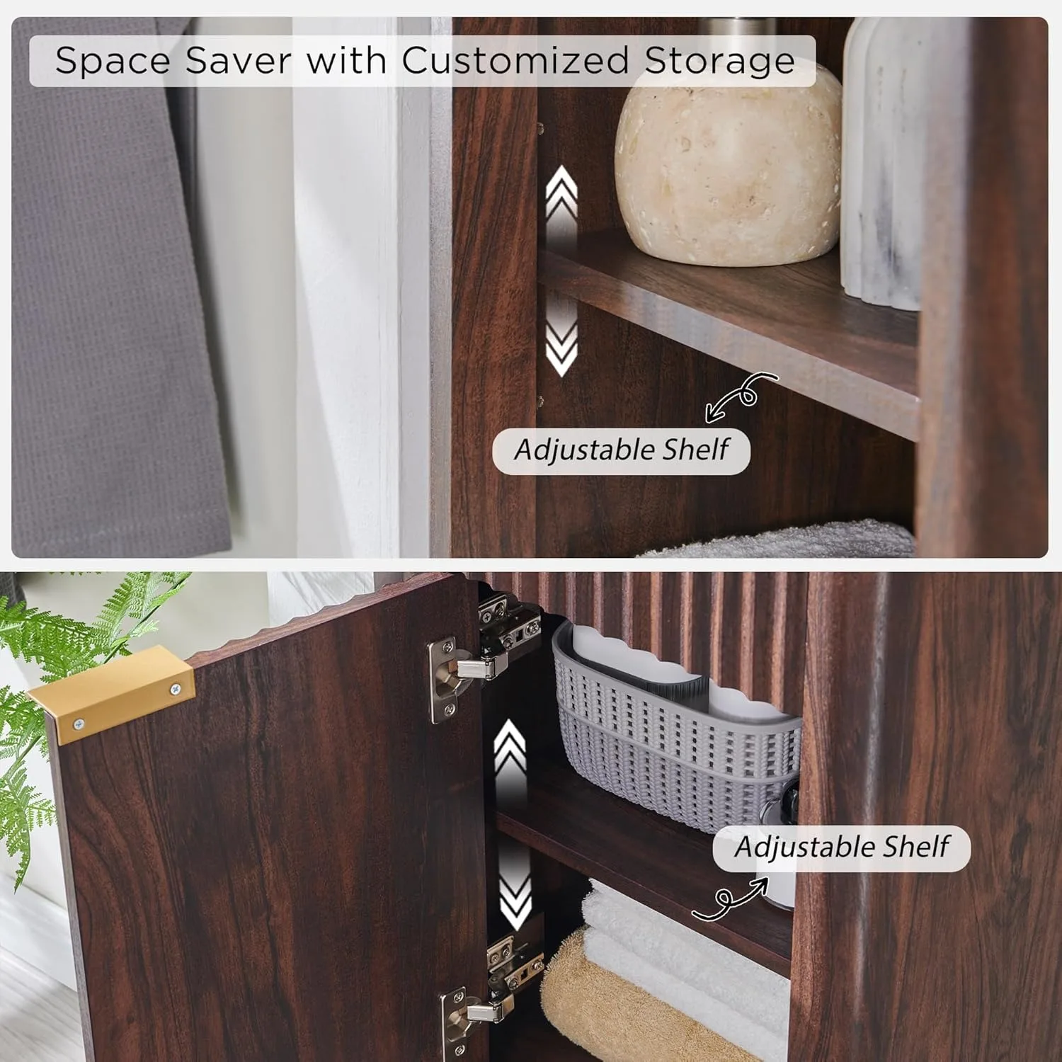 خزانة تخزين ضيقة للحمام بطول 68 بوصة مع رف ودرج قابل للتعديل، برج كتان منحني للحمام وغرفة المعيشة #5