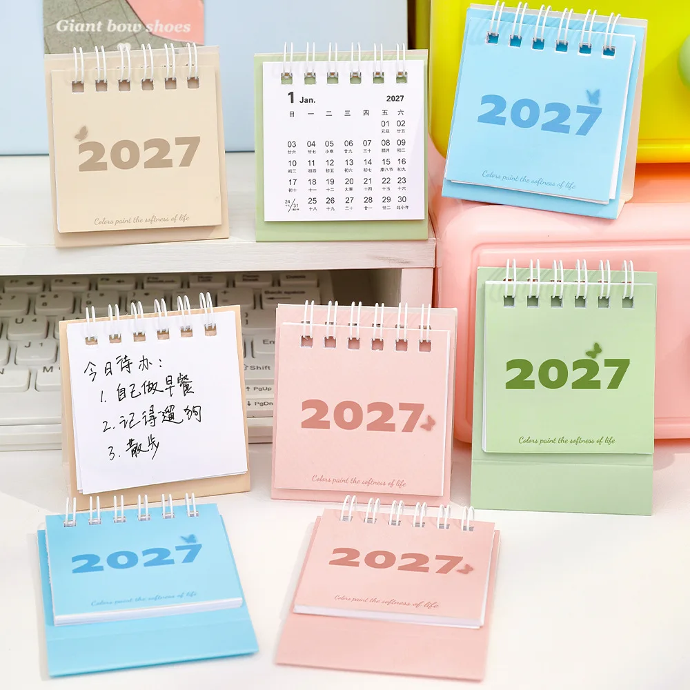 2027 Monthly Desk Calendar Vintage Minimalist Design with Memo Notes for Home Office Students Study Planning