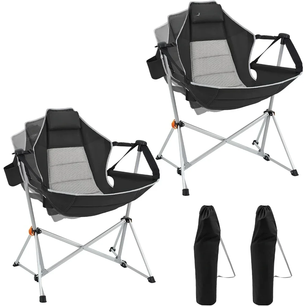 Hammock Camping Chair, Aluminum Alloy Adjustable Back Swinging Chair, Folding Rocking Chair with Pillow Cup Holder