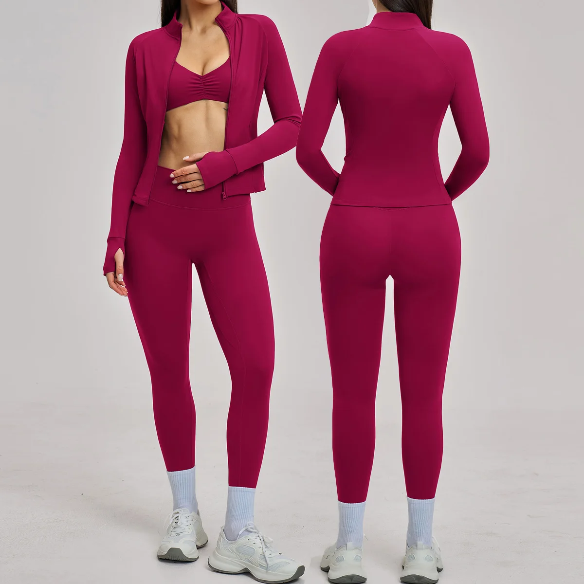 3PCS Yoga Set Gym Clothes Sportswear Seamless Yoga Suits Women Outdoor Fitness Long Sleeved Tracksuits Sports Bra Gym Leggings