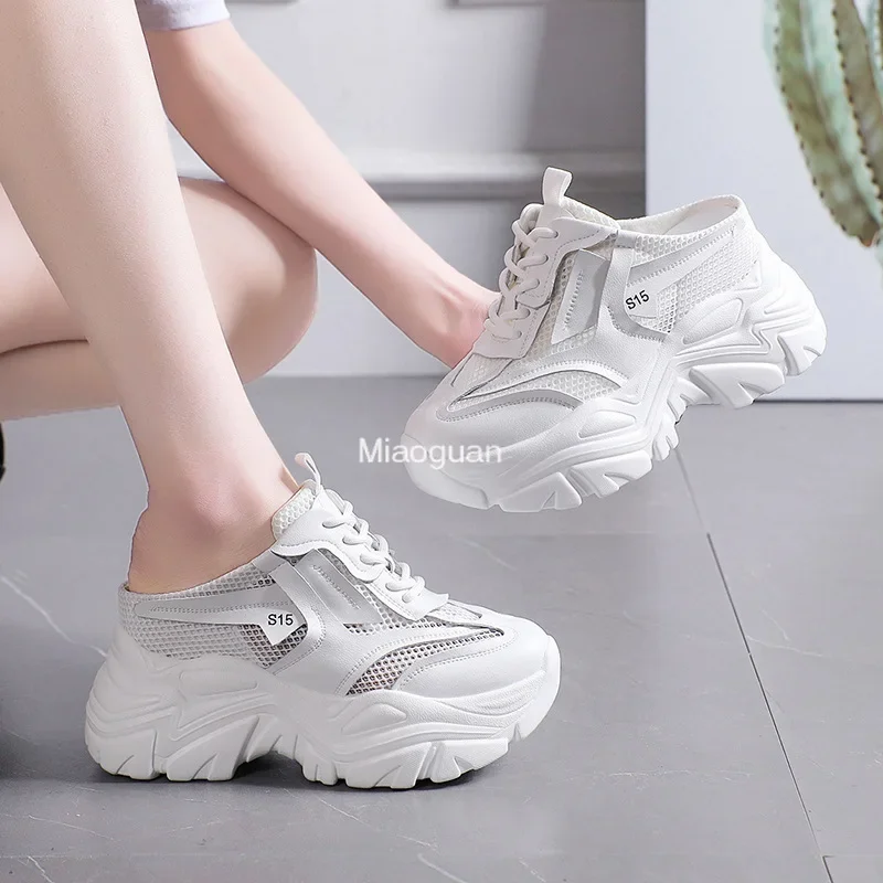 2023 Ladies Breathable Mesh Platform Casual Shoes Women Fashion Wedges Sport Shoes for Woman Slippers Increasing Chunky Sneakers