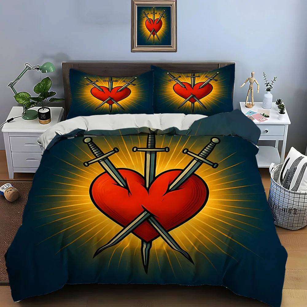 Heart pierced by three swords Print Soft Comfortable Duvet Cover Bedding Set Included 1*Duvet Cover  2*Pillowcases Luxury gifts