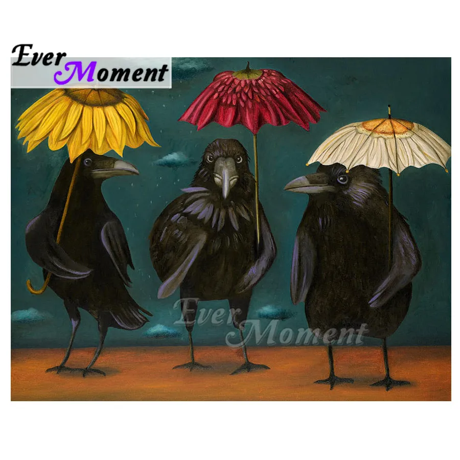 Ever Moment Diamond Painting Handmade Black Eagle Flower Umbrella Full Square Drill Decoration Diamond Embroidery Mosaic ASF1933