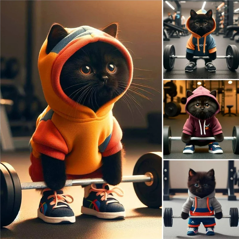 2024 neue Fitness Katze Figur Skulptur Moderne Büro Wohnkultur Ornamente barbell Schwarze Katze Statue Sammeln Kreative Geschenke