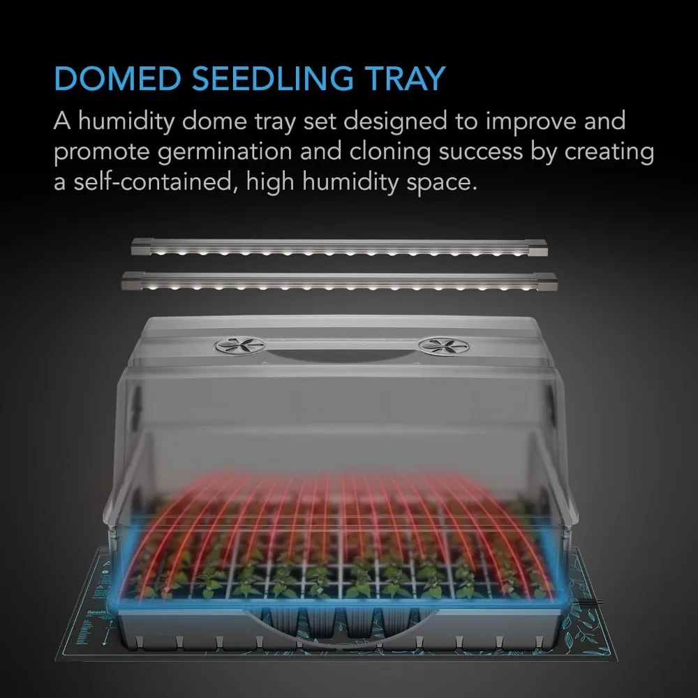 

Heavy-Duty Large Humidity Dome Germination Kit with Waterproof Seedling Mat, Full Spectrum LED Grow Light Bars