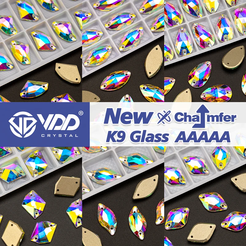 VDD chaflán AAAAA calidad superior K9 vidrio coser en diamantes de imitación costura cristal AB piedra plana para accesorios de ropa vestido de novia