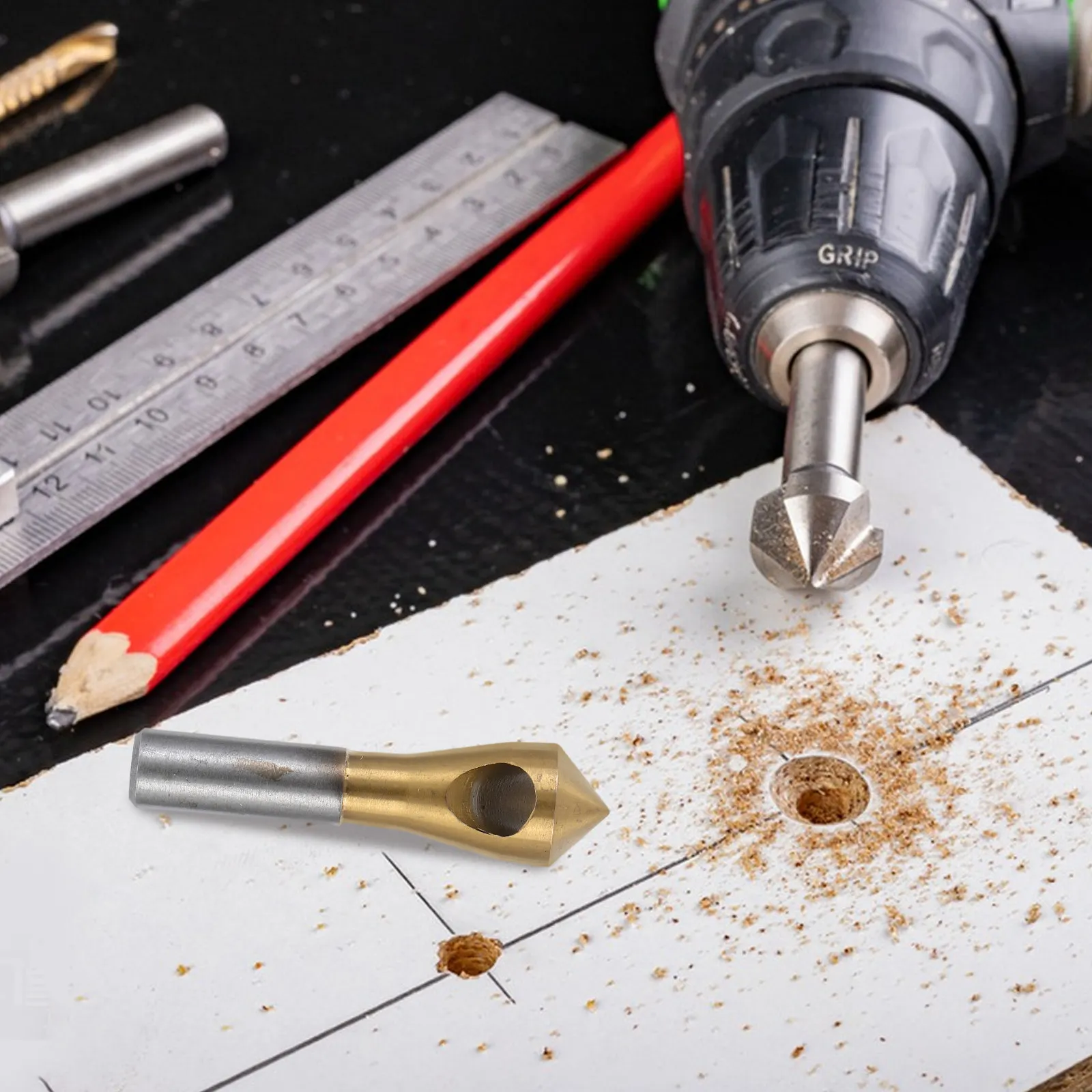 Titanium Coated Countersink Drill Bit Round Shank Precision Chamfer Tool for Wood Metal Plastic High Efficiency Deburring and - view 4