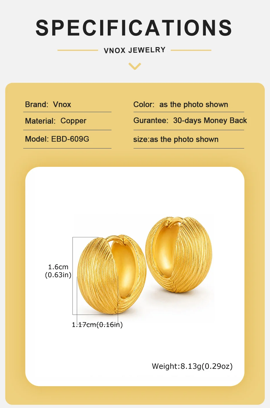 Vnox Europa Amerika Trendige Kugel-Creolen für Damen Elegante 18K Vergoldete Huggie-Ohrringe Klobige Ohrstecker Statement-Schmuck – Detail 4