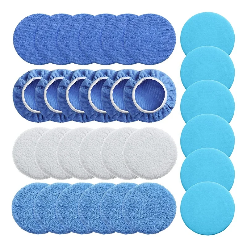 

30 Pieces Track Cushioning Hood 5-6 Inch Waxed Hood Kit Car Polisher Hood Pad Microfiber Hood Car Wax Cover Kit