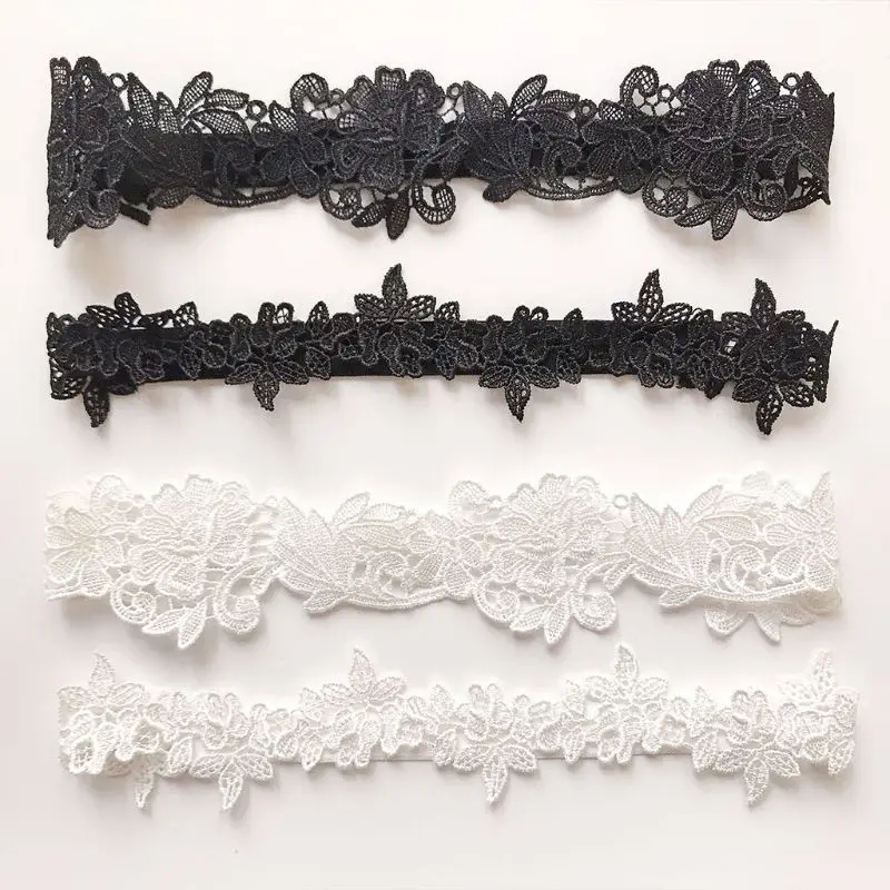 MXMB 2Pcs/Set Women Wedding Bridal Leg Garters Solid Color Black/White Lace Flower Ho