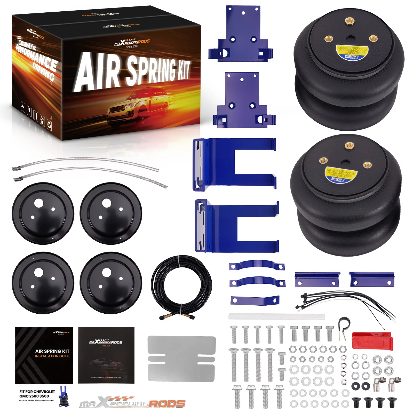 MaXpeedingrods Heavy Duty Double Bellow Towing Air Bag Spring Suspension Leveling Kit Rear For GMC Sierra Classic Silverado