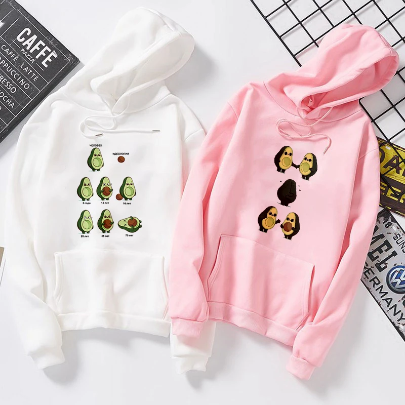 

Cute Avocado Print Hoodie Harajuku Aesthetic Pink White Tops Hoodies Women Autumn Winter Pullover Sudaderas Hoody Sweatshirts