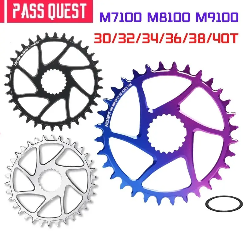 PASS QUEST 30-40T Bike Chainring Direct Mount MTB Narrow Wide Bicycle Chainwheel for M7100 M8100 M9100 12S Crankset Black/dazzle