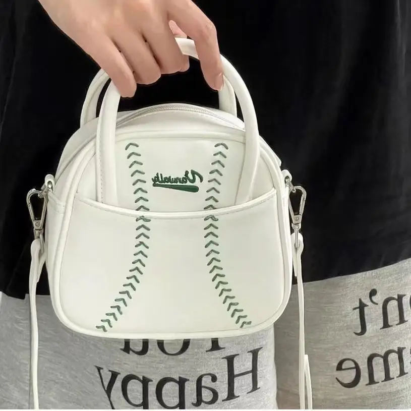 American Retro Cute Baseball Large Capacity Pu Leather Fashion Small Square Bag Women\'s Bag Crossbody Bag Handbags Purses