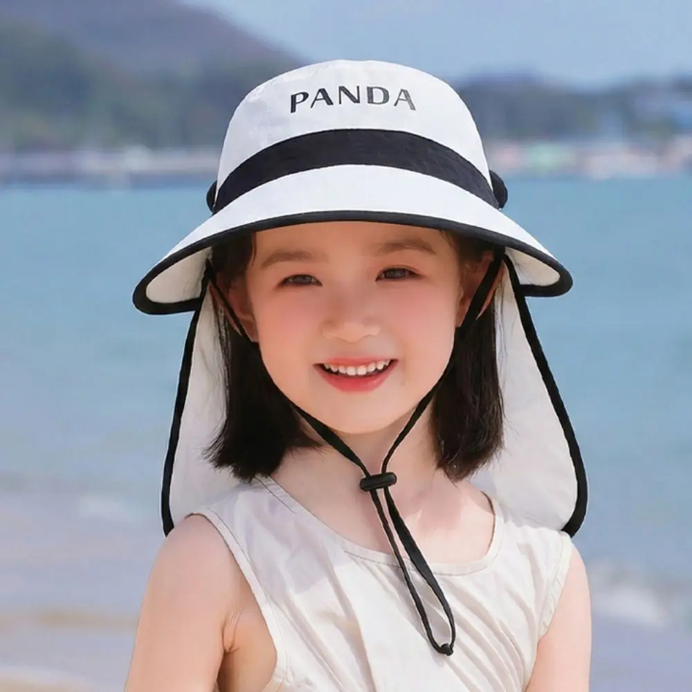 

Fashion Big Brim Children's Sun Hat Extended Shawl Foldable Whistle Sunscreen Hat Cap Breathable Children Beach Cap Summer
