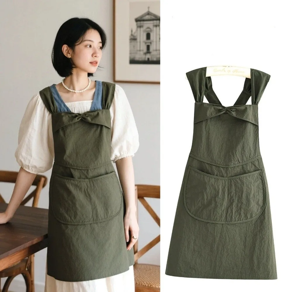 Small Fresh Waterproof Apron Stain-resistant with Pocket Kitchen Apron Adjustable Breathable Catering Work Uniform Restaurant