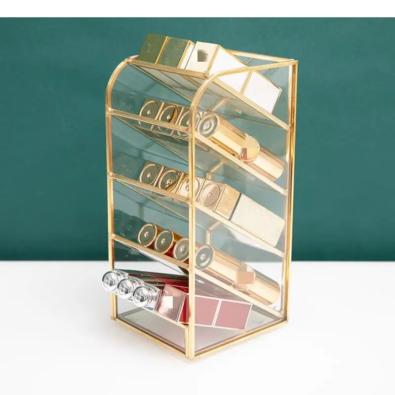 

Glass Cosmetic Box Lipstick Storage 5 Layers Holder Jewelry Boxes Rack Lip Gloss Shelf