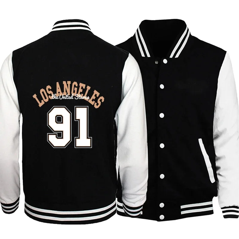 Los Angeles 91 The United States Printed Coats Korean Style Male Baseball Suit Pocket Jacket Warm Comfortable Neutral Streetwear