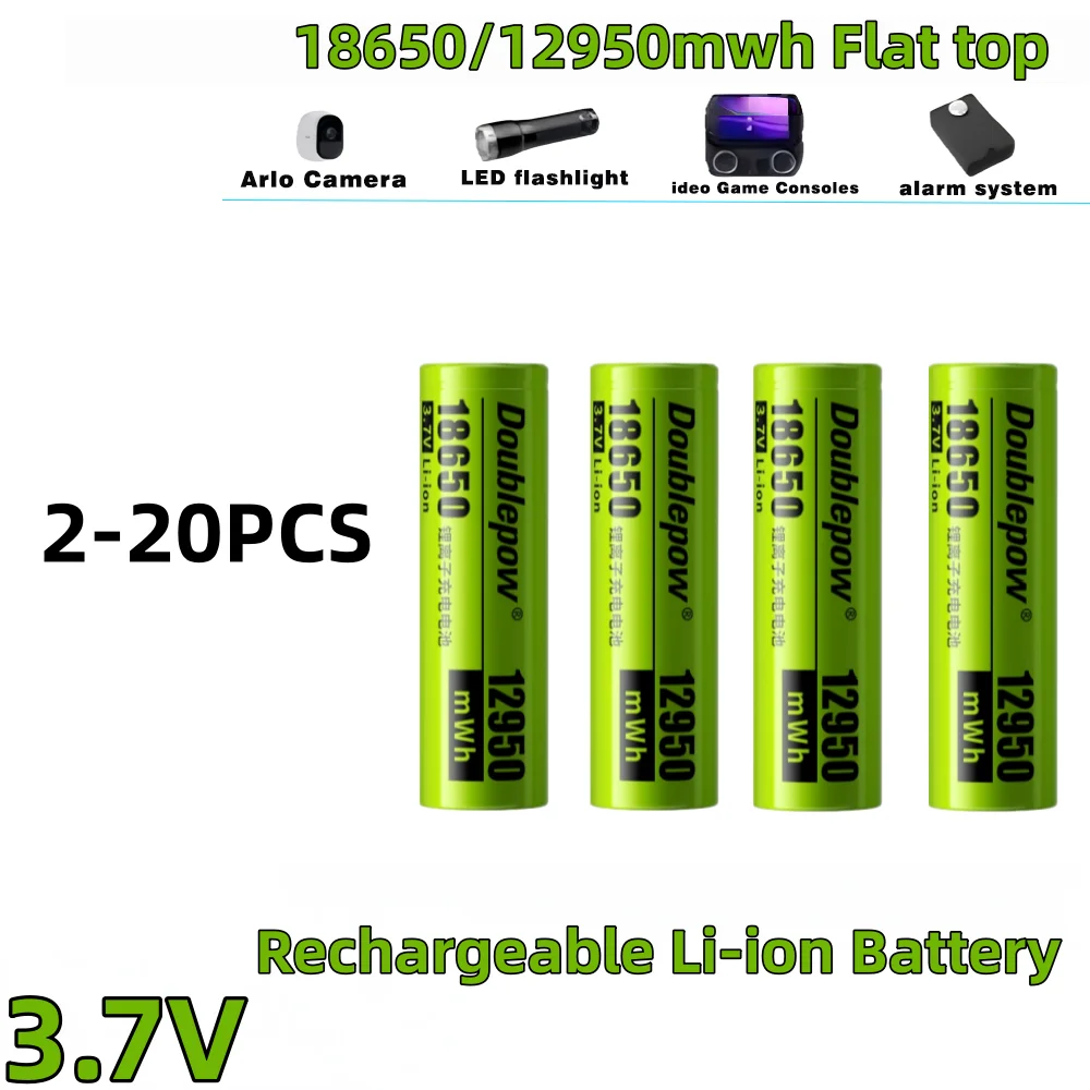 2-20pcs Doublepow 12950mWh 18650 rechargeable battery 3.7v 18650 lithium ion rechargeable battery flashlight battery