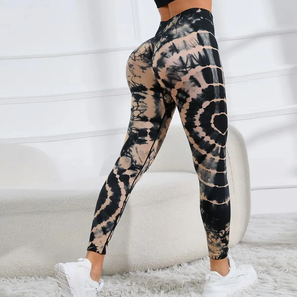 Women Tie Dye Slim Yoga Leggings Leopard Print High Waist Seamless Thin Fitness Pants Push Up Sports Legging Gym Workout Tights