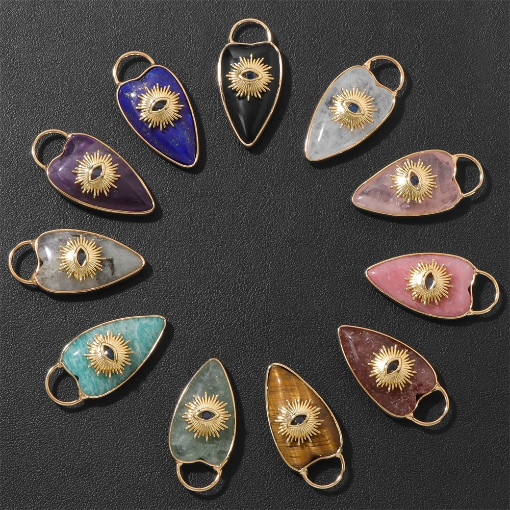 

2026 Heart Stone Pendant Natural Rose Quartz Amethyst Evil Eye Pattern Design Charms For Jewelry Making DIY Necklace 2Pcs/lot