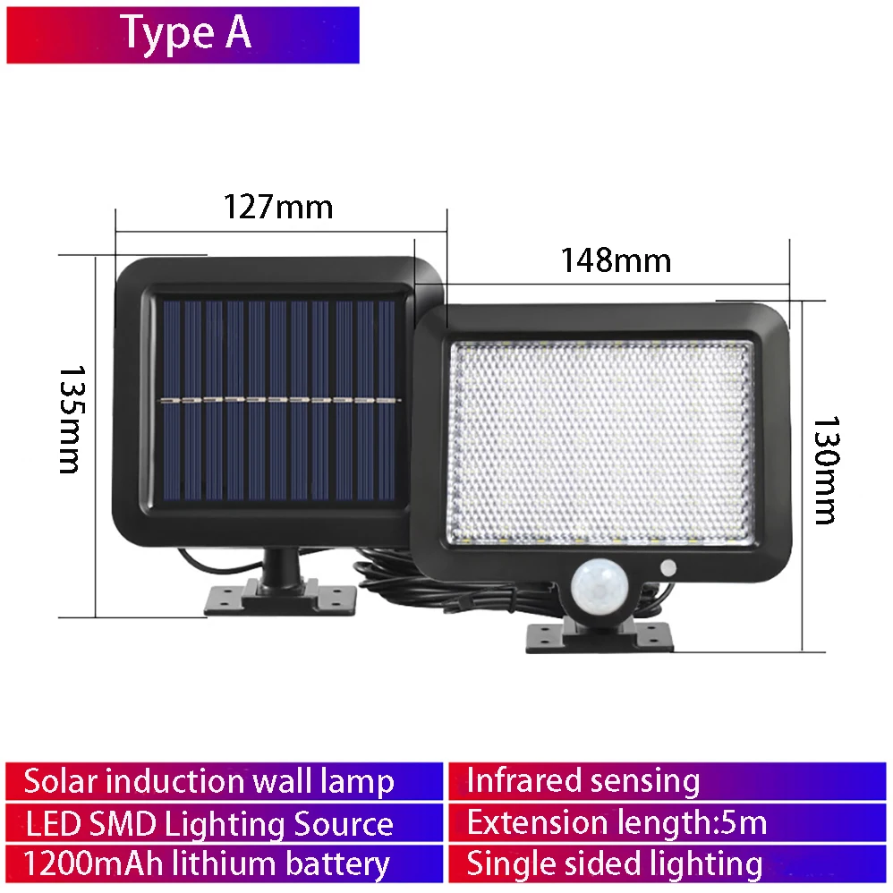 Lámpara LED Solar de pared para exteriores, lámparas separadoras impermeables IP65 de 100W, inducción inteligente para iluminación de patio/garaje