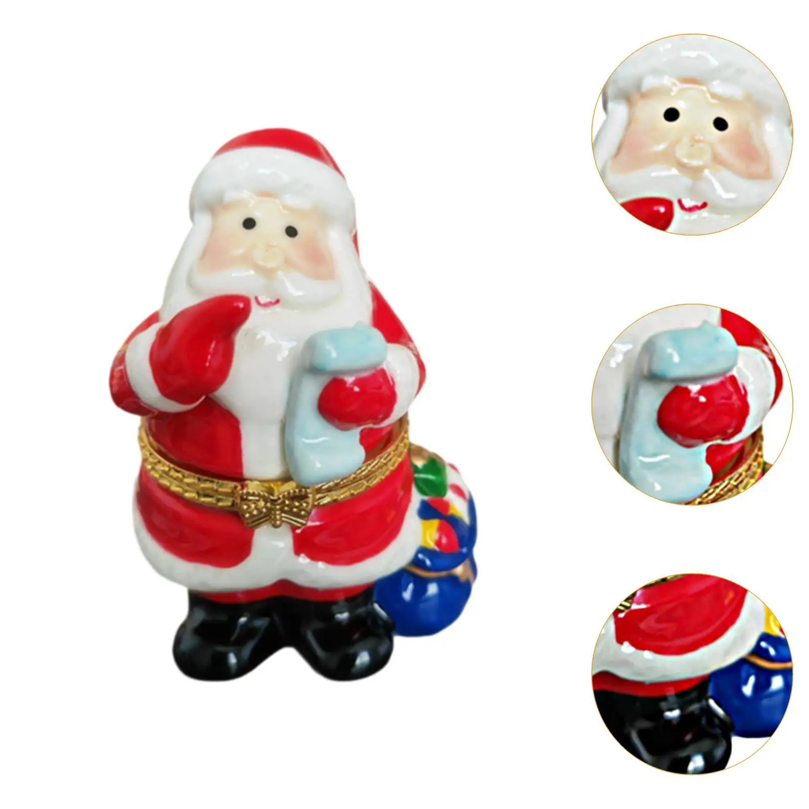 

Christmas Jewelry Trinket Box Hinged Ceramic Collectible Rings Earring Holder Santa Claus