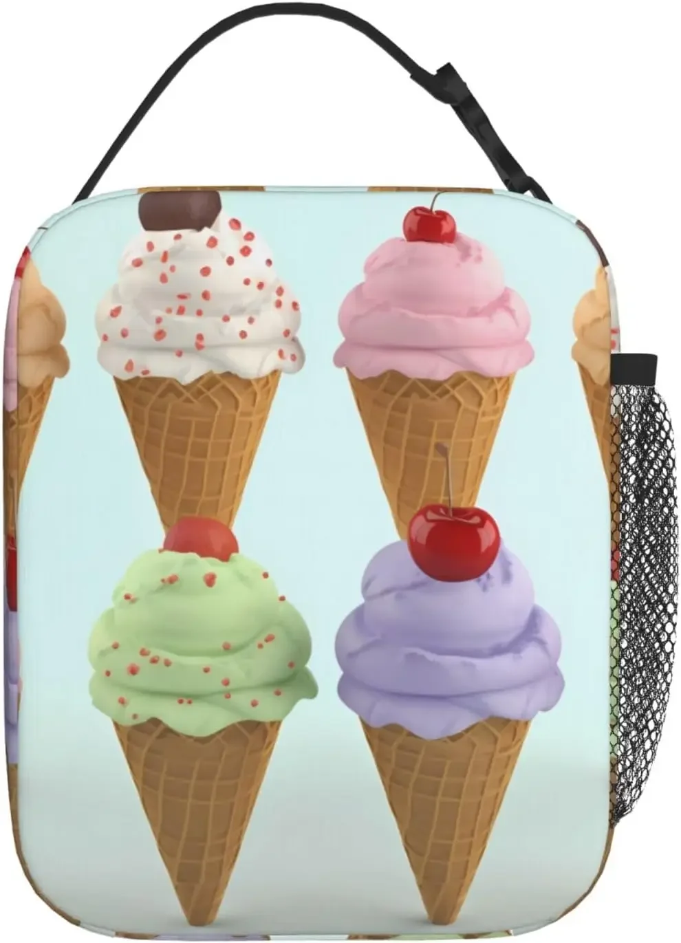 Funny Ice Cream Cones Pattern Insulated Lunch Bag Waterproof Lunch Tote Reusable Lunch Cooler Bag For Work Office Picnic Travel