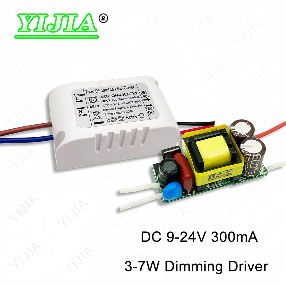 LED Dimmable Driver AC185-275V To DC9-24V 300mA 3-7x1W Dimming Lighting Transformers For 3W 5W 7W Power Supply Lamp Bulbs