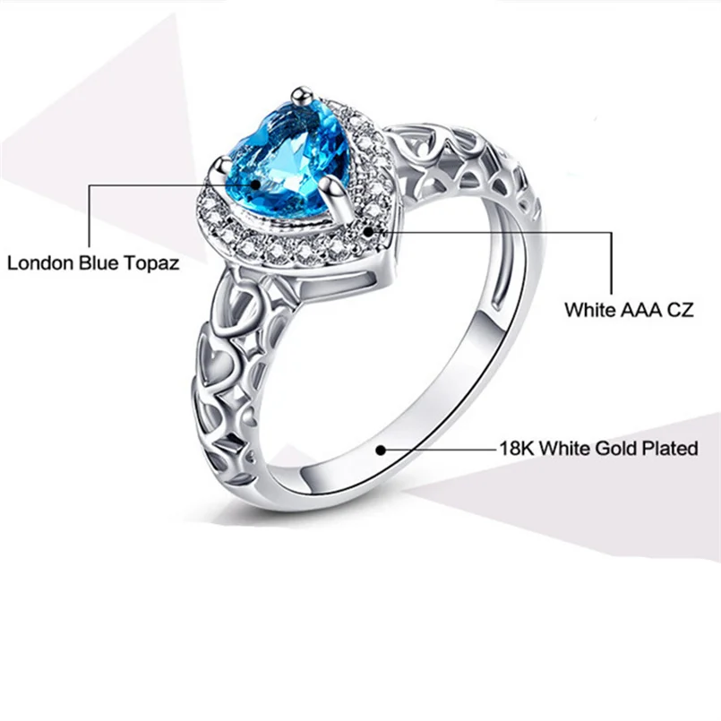 CC Blue Heart Rings for Women Girl Silver Color Wedding Fine Jewelry Engagement Party Bijoux Marriage Accessories CC3224