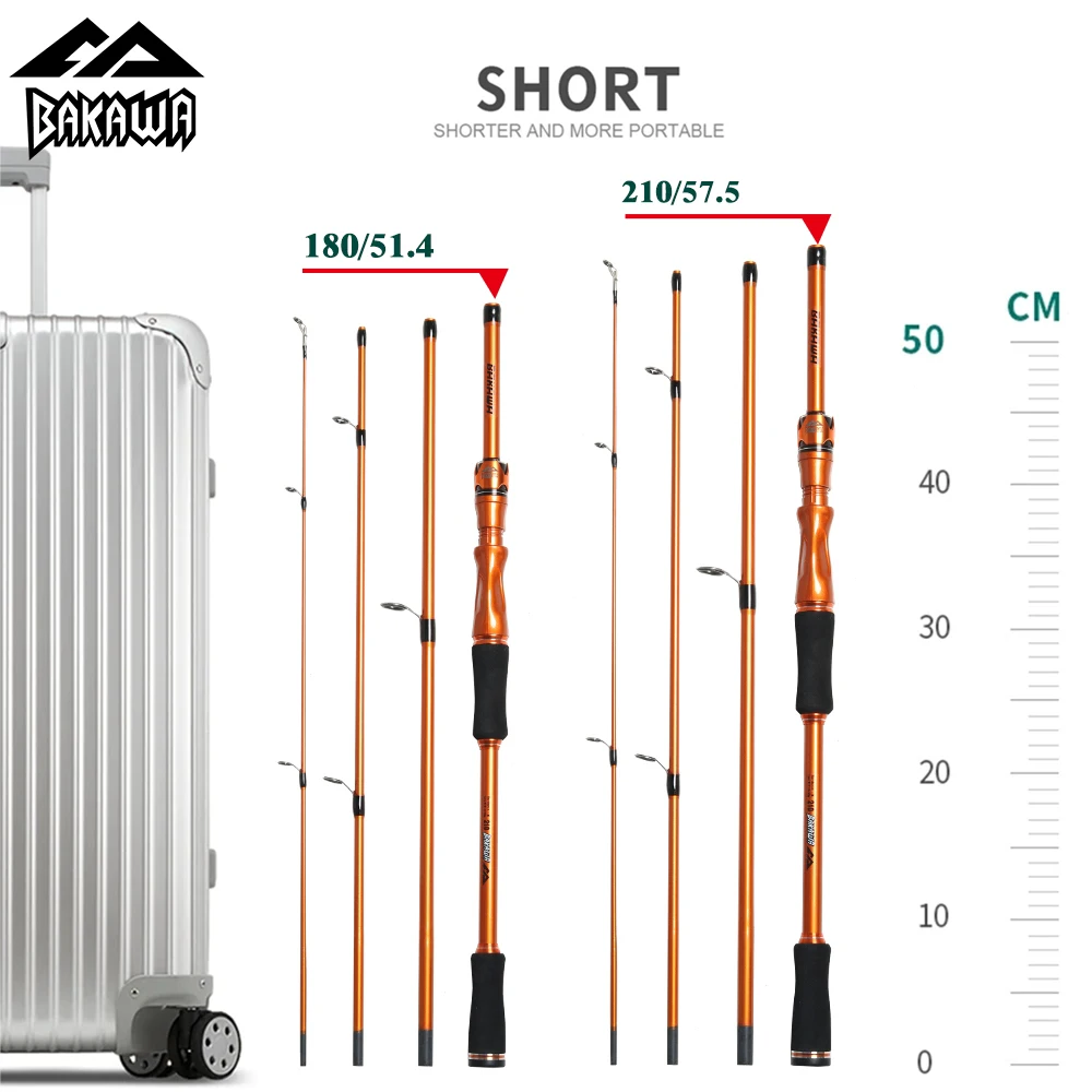Кастинговое удилище BAKAWA для путешествий, 4 секции, рыболовные удилища 1,8 м, 2,1 м, портативное кастинговое удилище, ультралегкое фидерное удилище для приманки Pecsa