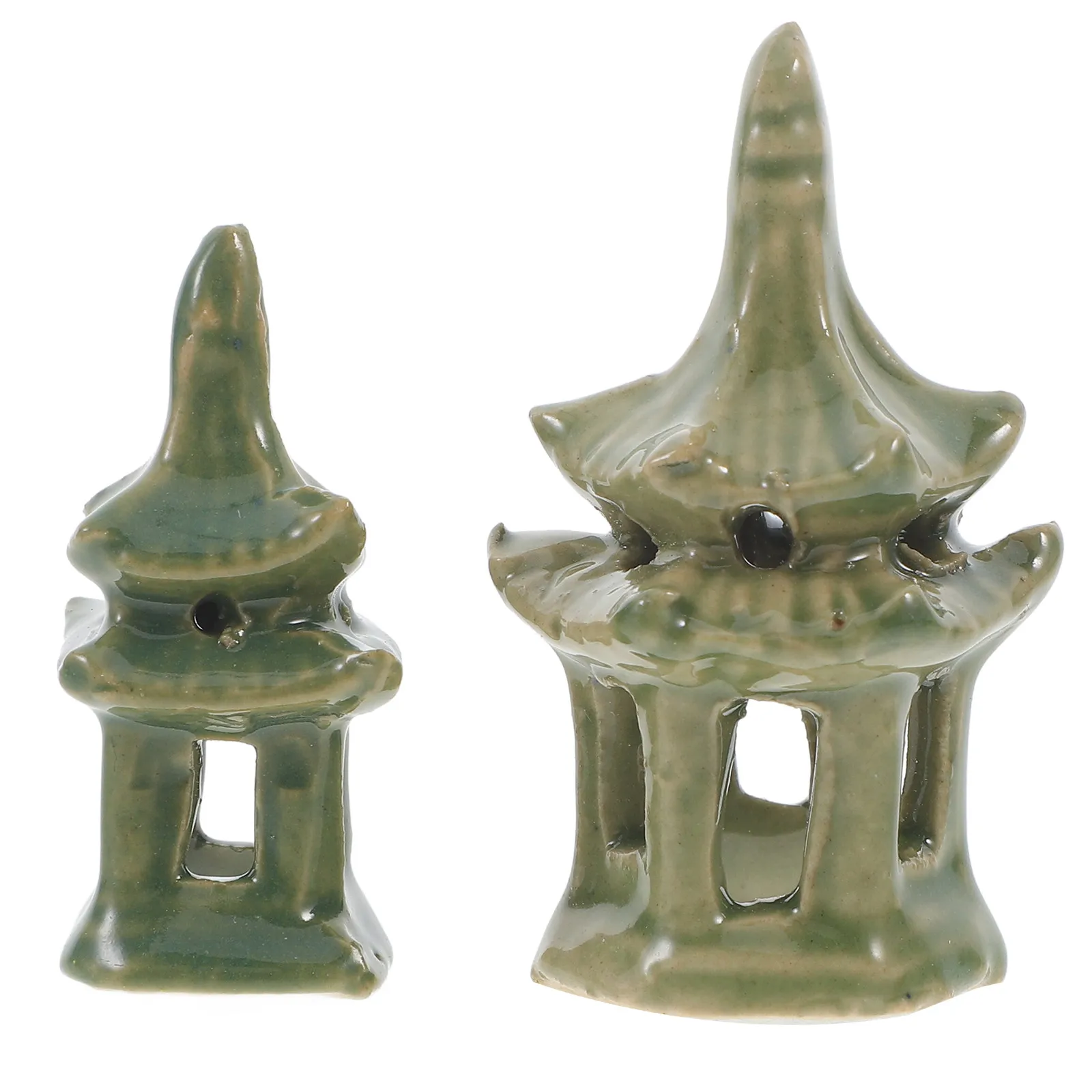 2Pcs Ceramic Pavilion Statue Delicate Realistic Mini Pavilion Decor for Garden Aquarium Sand Table Bonsai Zen Landscape Home